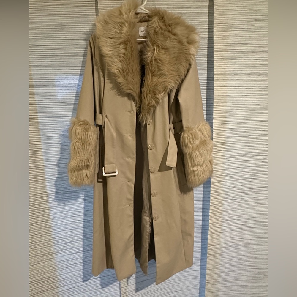 Faux Fur Trench Coat